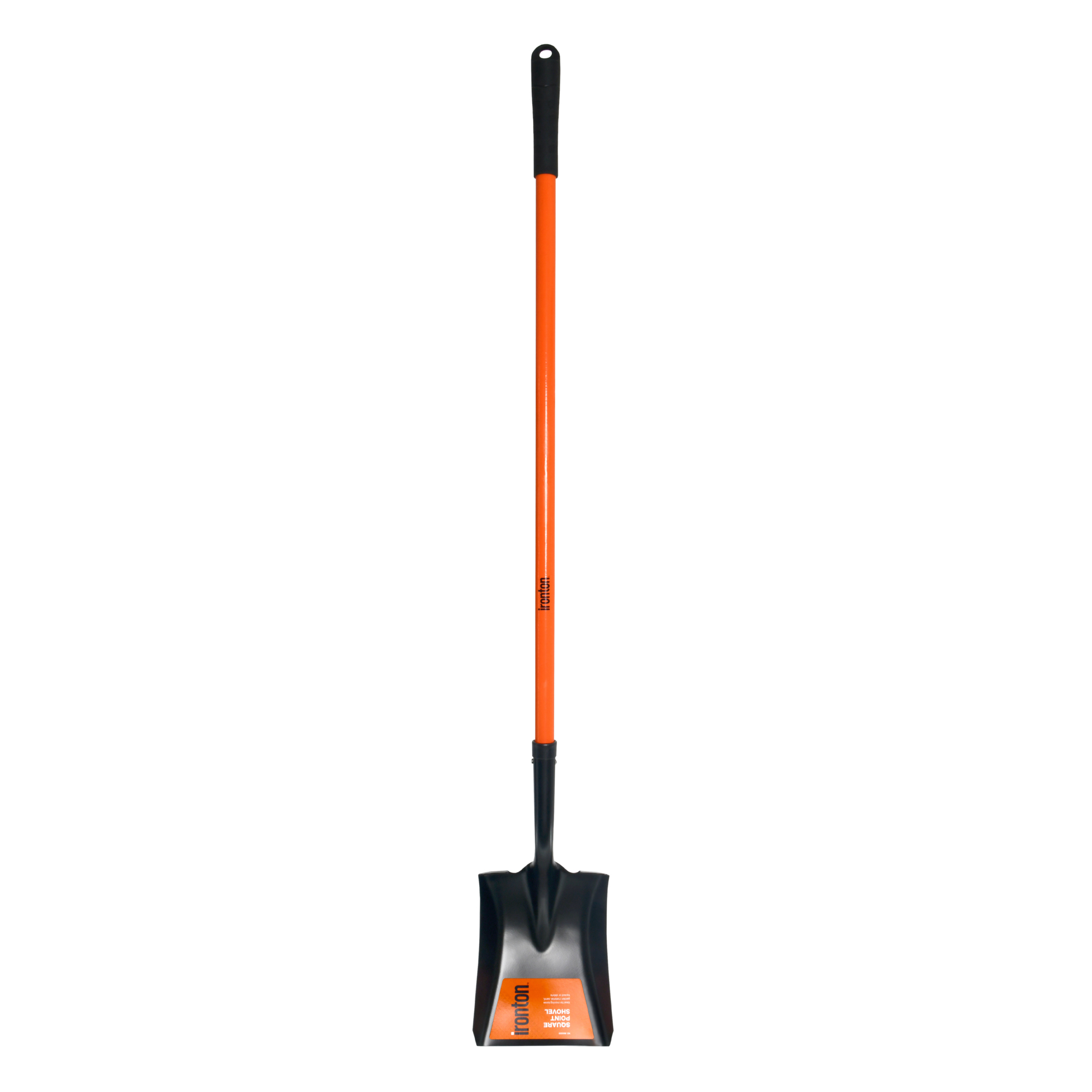 Ironton Square-Head Shovel, 9.45in. Blade, 44in. Fiberglass Handle, Tempered Steel